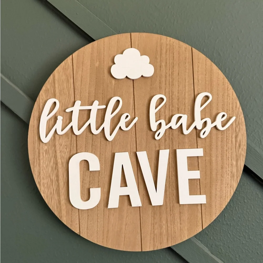 Nursery Baby Decor Little Babe Cave Wooden Wall Sign - White Text